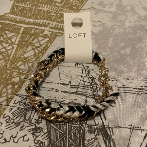 Loft Bejeweled Fabric & Gold Chain Bracelet - Picture 2 of 5